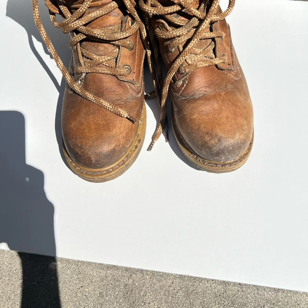 Georgia Boot Tan Leather Work Boots with Black and Red Label